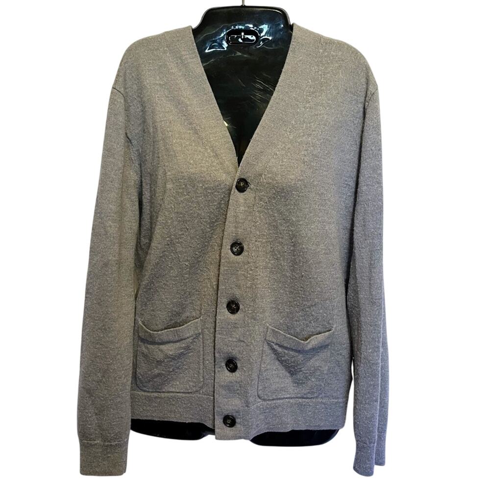 J.Crew‎ 100% Merino Wool Slim Cardigan Gray Sweater Women M Pockets Quiet Luxury